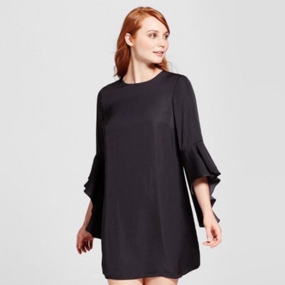 50%offw❤️Who What Wear Black Bell Sleeve Knee Length Straight Dress Xs Sk006482